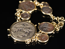  Replica Greek Silver Coin Bracelet in 14K Yellow Gold