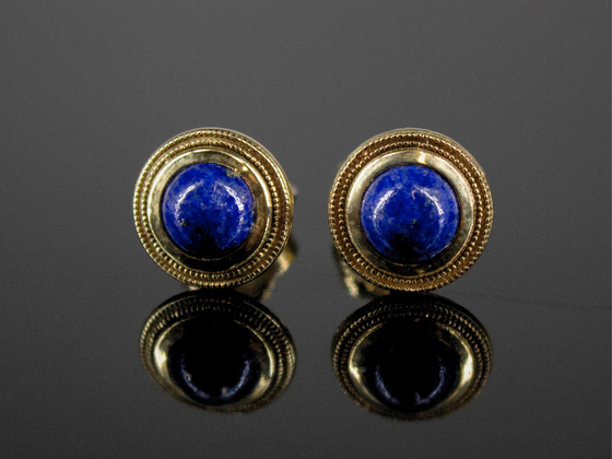 The Nellie Lapis Lazuli Stud Earrings in 14K Yellow Gold