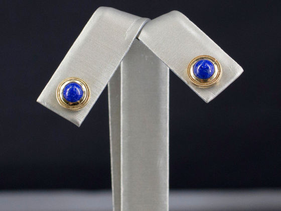The Nellie Lapis Lazuli Stud Earrings in 14K Yellow Gold