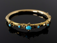  Victorian Turquoise Glass Bangle in 14K Yellow Gold