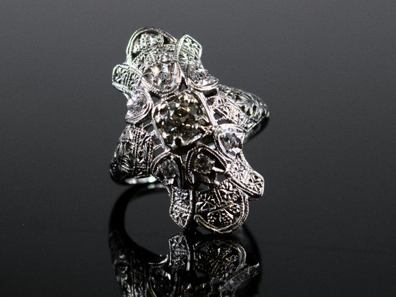 Edwardian Diamond Dinner Ring in 18K White Gold