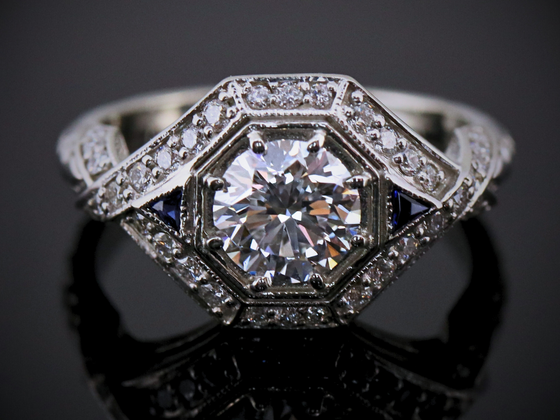 The Leigh Lab-Grown Diamond and Synthetic Sapphire Engagement Ring in 14K White Gold