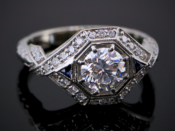 The Leigh Lab-Grown Diamond and Synthetic Sapphire Engagement Ring in 14K White Gold