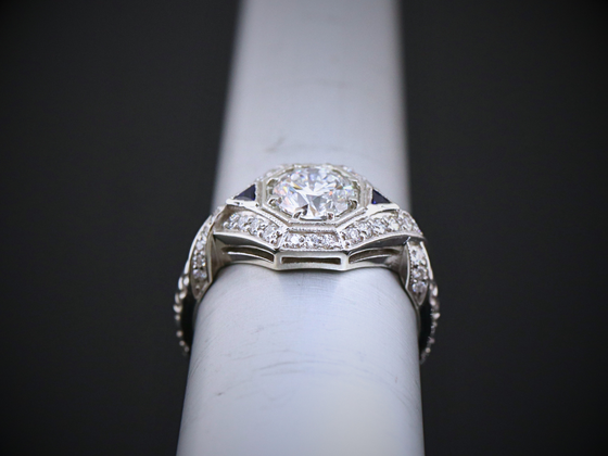 The Leigh Lab-Grown Diamond and Synthetic Sapphire Engagement Ring in 14K White Gold