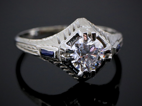 The Sturbridge Lab-Grown Diamond and Sapphire Engagement Ring in 14K White Gold