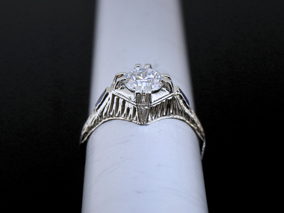 The Sturbridge Lab-Grown Diamond and Sapphire Engagement Ring in 14K White Gold