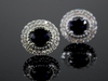 Blue Sapphire and Diamond Halo Earrings in 14K White Gold