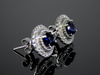 Blue Sapphire and Diamond Halo Earrings in 14K White Gold