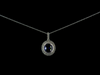 Blue Sapphire and Diamond Halo Necklace in 14K White Gold