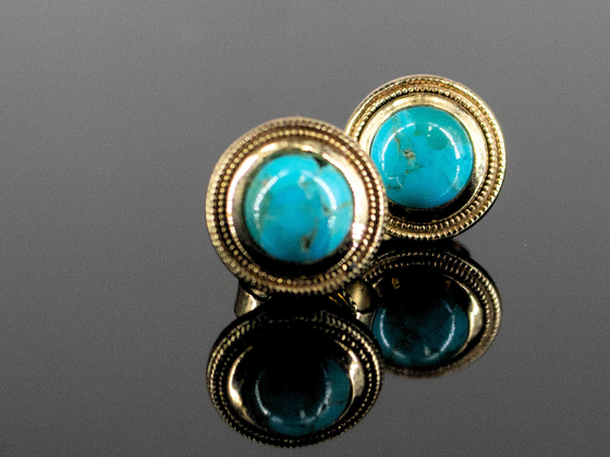 The Nellie Turquoise Stud Earrings in 14K Yellow Gold