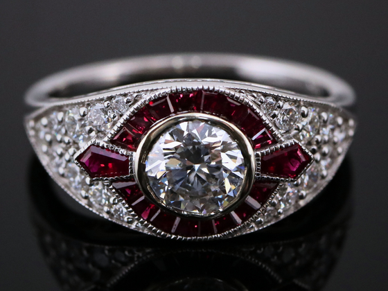 The Faneuil Ruby and Lab Diamond Ring in 14K White Gold
