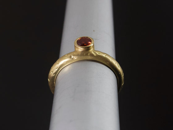 Orange Sapphire Ring with Textured 18K Yellow Gold Band