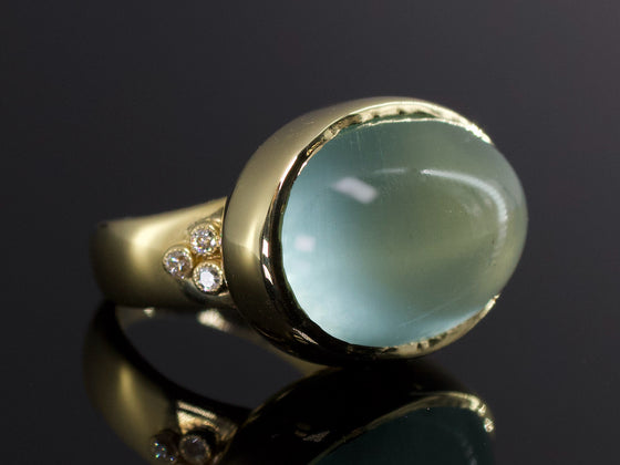 The Rhea Aquamarine and Old Mine Cut Diamond Accents Ring in 18K Yellow Gold
