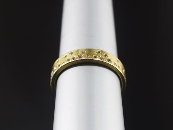 Wide Diamond Inlay Eternity Band in 18K Yellow Gold