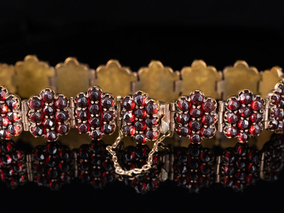 Bohemian Garnet Cluster Bracelet in Gold-Plated