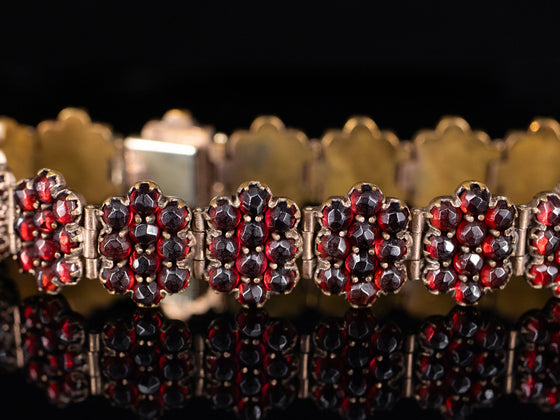 Bohemian Garnet Cluster Bracelet in Gold-Plated