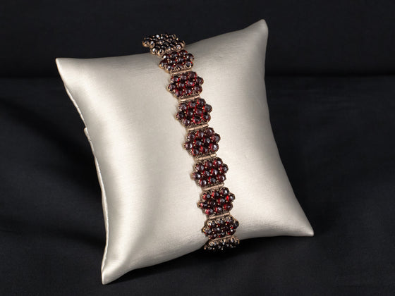 Bohemian Garnet Cluster Bracelet in Gold-Plated