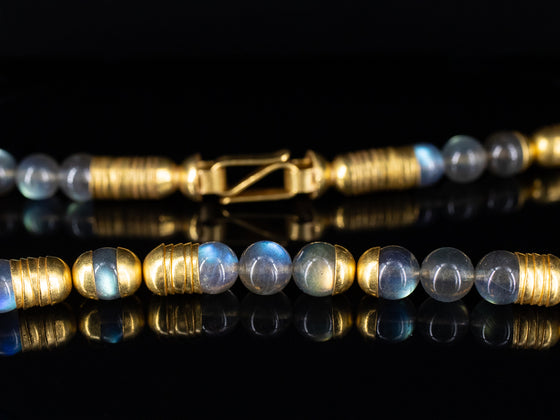 Labradorite Bead and 19K Yellow Gold Cup Necklace