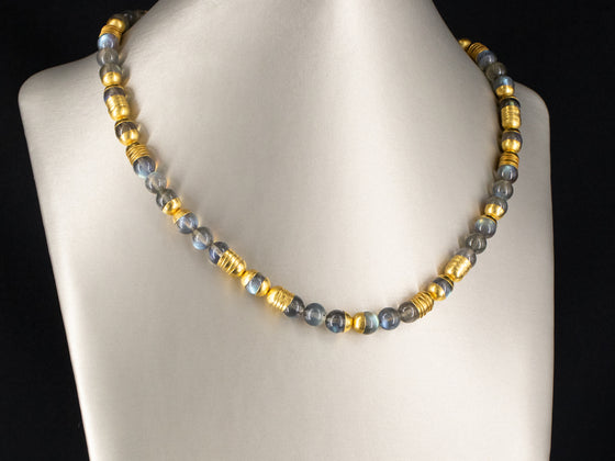 Labradorite Bead and 19K Yellow Gold Cup Necklace