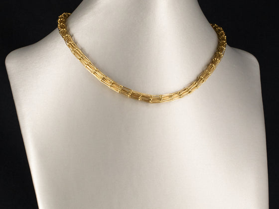 Woven Pin Tube Necklace in 18K Yellow Gold