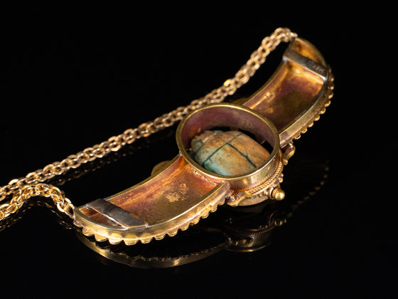 Winged Faience Scarab Egyptian Revival Necklace