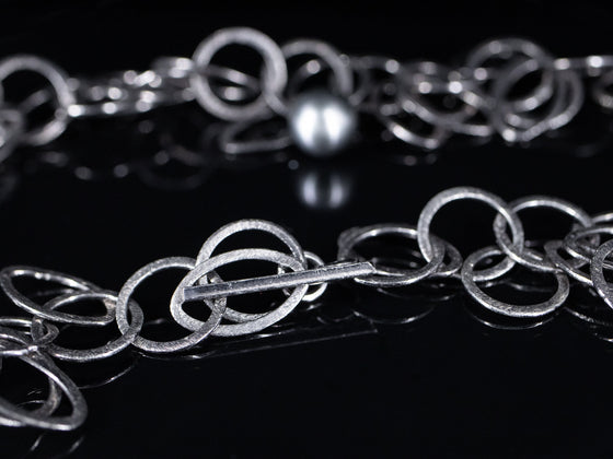 10-11 mm. Freshwater Pearl Necklace in Oxidized Sterling Silver