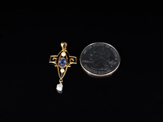 Garnet Doublet and Seed Pearl Pendant in 10K Yellow Gold