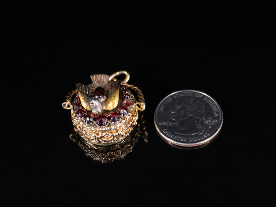 Garnet Bird's Nest Fob in 14K Gold and Silver with 24K Overlay