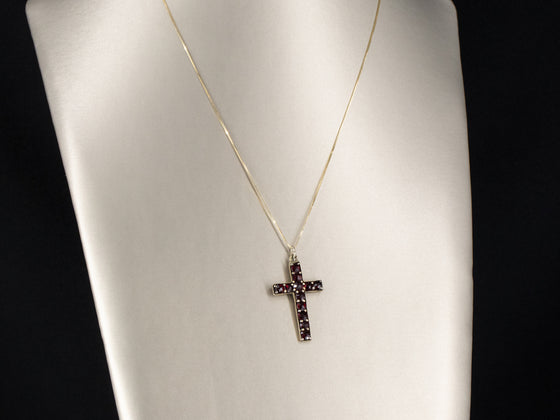 Simple Bohemian Garnet Cross Pendant