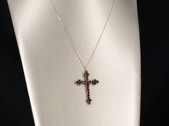 Decorative Bohemian Garnet Cross Pendant