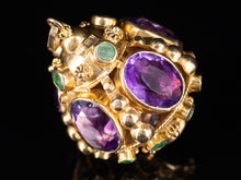  Ornate Amethyst and Emerald Fob in 18K Yellow Gold