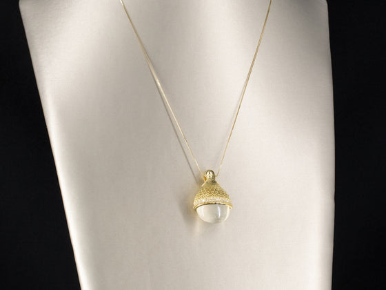 Lacey Moonstone Drop Pendant with Diamond Accents in 18K Yellow Gold