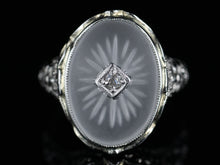  Camphor Glass Ring with Diamond Accent in 18K White Gold