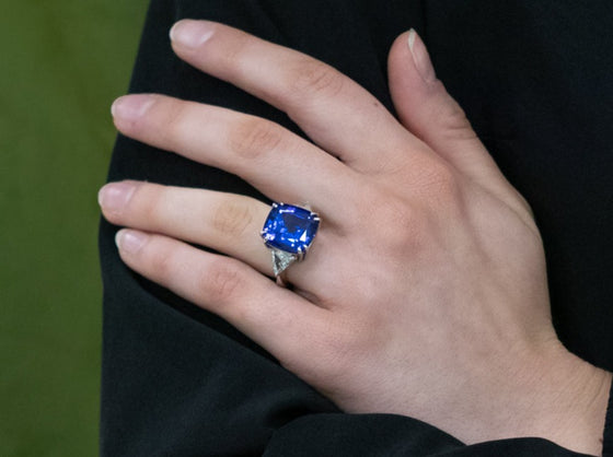 Tanzanite and Trillion Diamond Accents Ring in Platinum