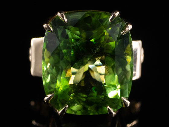 Spring Green Tourmaline with Rutile Needles Cocktail Ring in 14K Yellow Gold