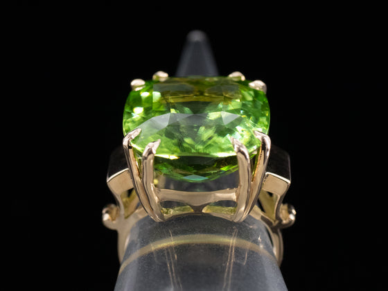 Spring Green Tourmaline with Rutile Needles Cocktail Ring in 14K Yellow Gold