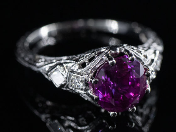 The Bellamy Fuschia Sapphire and Diamond Ring in 14K White Gold