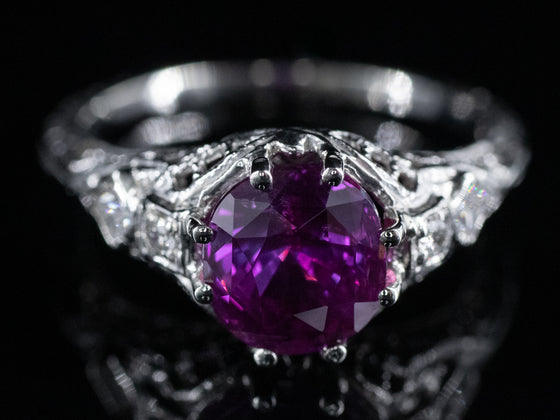 The Bellamy Fuschia Sapphire and Diamond Ring in 14K White Gold