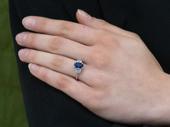 Oval Sapphire and Diamond Accents Ring in Platinum