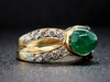 East to West Cabochon Emerald Ring in 18K Yellow Gold