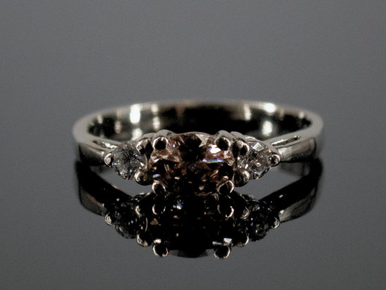 Elaina Champagne Zircon and Diamond Ring in 14K White Gold