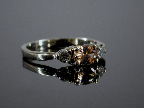 Elaina Champagne Zircon and Diamond Ring in 14K White Gold