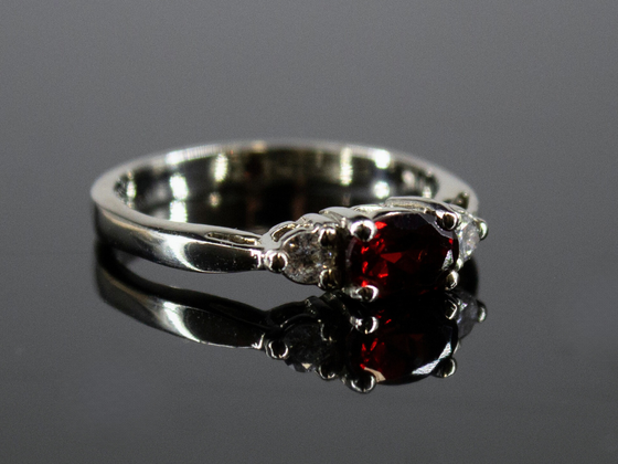 The Elaina Garnet and Diamond Ring in 14K White Gold