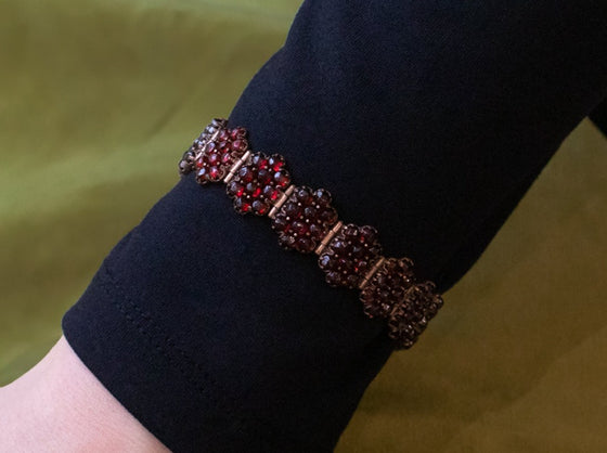 Bohemian Garnet Cluster Bracelet in Gold-Plated