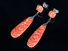  Rose Impression Carved Coral Drop Earrings in 14K Yellow Gold