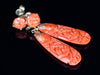 Rose Impression Carved Coral Drop Earrings in 14K Yellow Gold