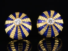  Tiffany and Co. Schlumberger Blue Enamel Stud Earrings with Diamond Accents in 18K Yellow Gold