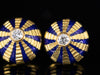 Tiffany and Co. Schlumberger Blue Enamel Stud Earrings with Diamond Accents in 18K Yellow Gold