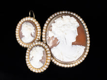  Bacchus Cameo Brooch and Earrings Set in 14K Yellow Gold