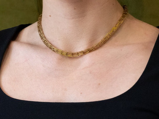 Woven Pin Tube Necklace in 18K Yellow Gold
